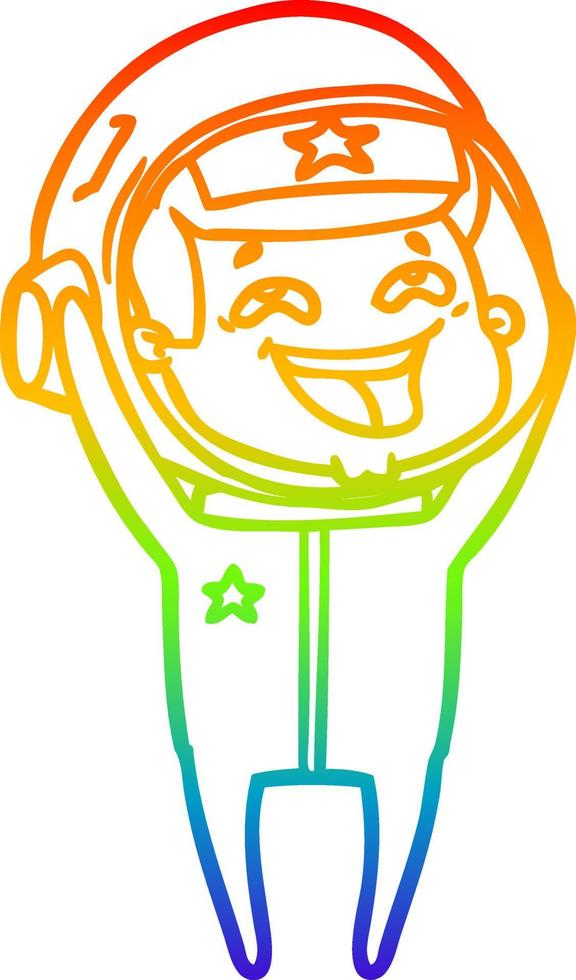 rainbow gradient line drawing cartoon laughing astronaut vector