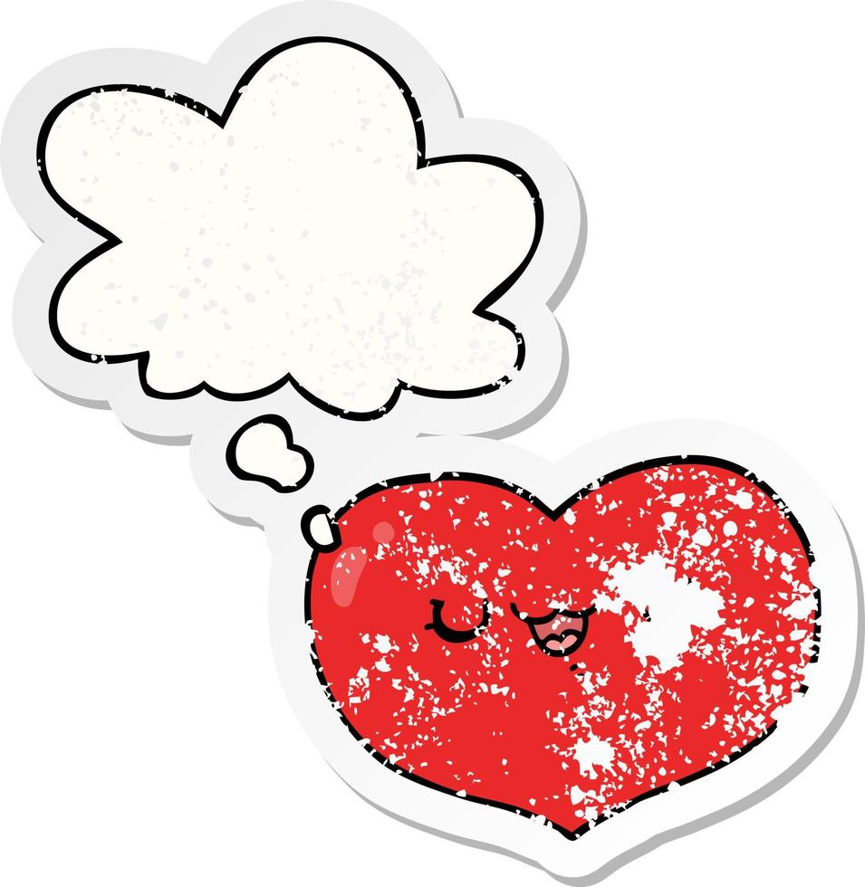 caricatura, amor, corazón, y, pensamiento, burbuja, como, un, desgastado, pegatina vector