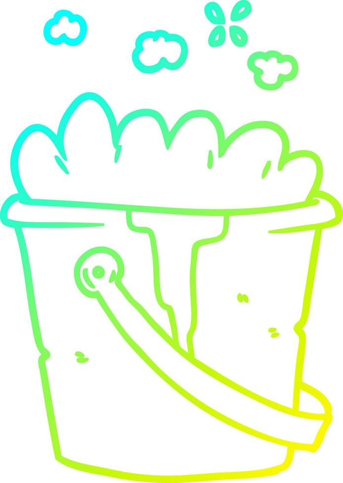 cold gradient line drawing cartoon bucket of soapy water vector