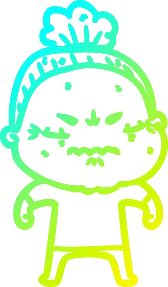 cold gradient line drawing cartoon annoyed old lady vector