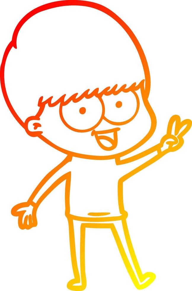 warm gradient line drawing happy cartoon boy waving vector