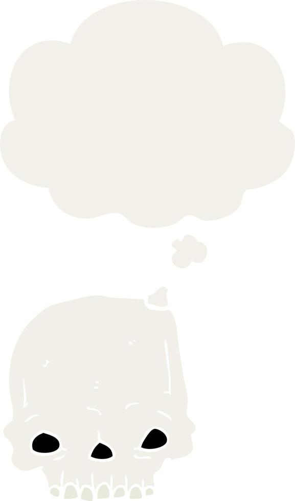 cartoon spooky skull and thought bubble in retro style vector