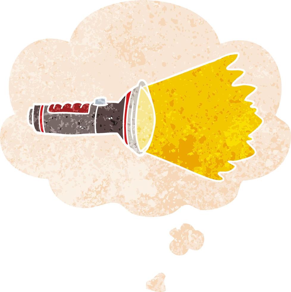 cartoon electric torch and thought bubble in retro textured style vector