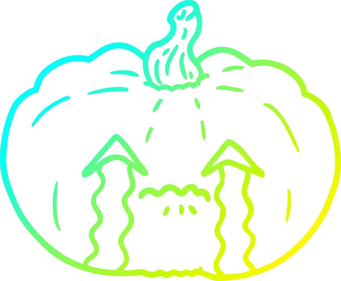 cold gradient line drawing cartoon crying halloween pumpkin vector