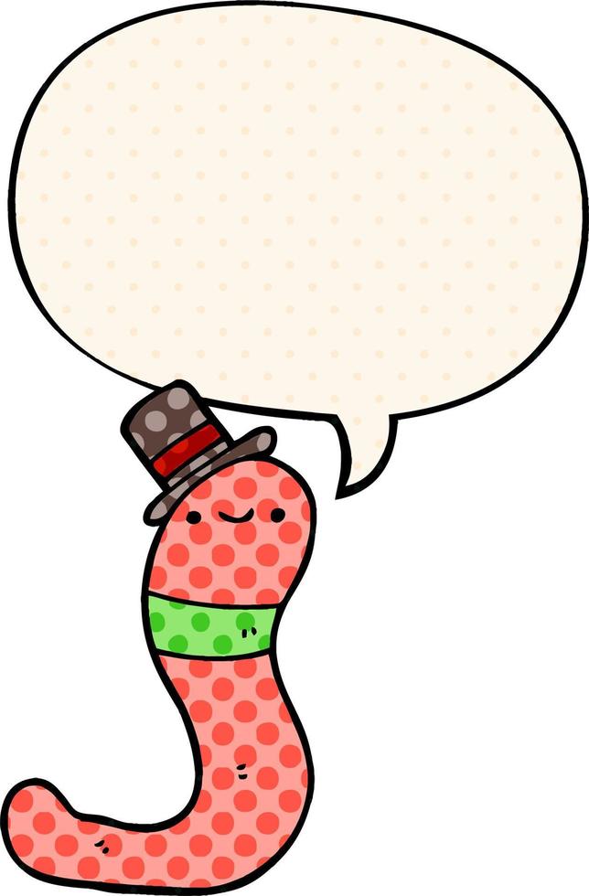 cute cartoon worm and speech bubble in comic book style vector