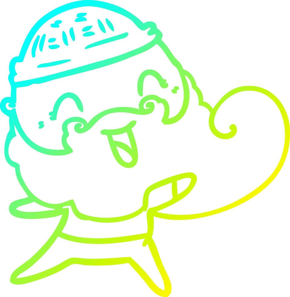 línea de gradiente frío dibujo hombre feliz con barba y sombrero de invierno vector