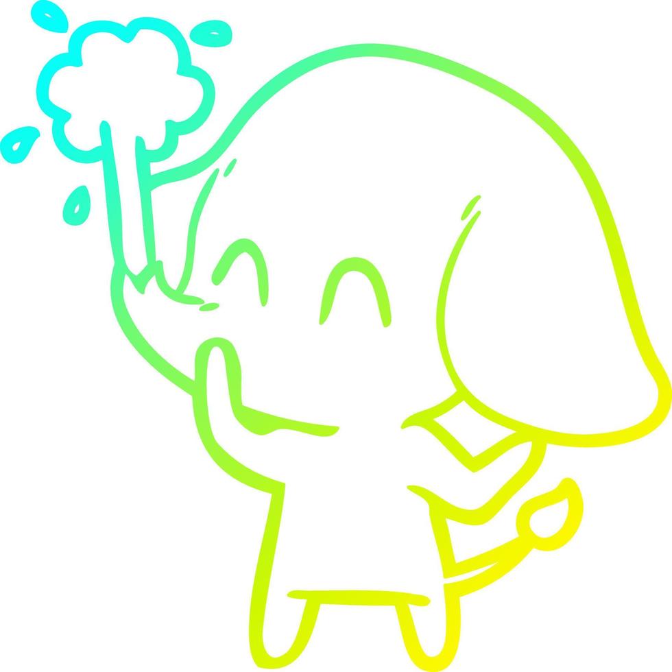 cold gradient line drawing cute cartoon elephant spouting water vector