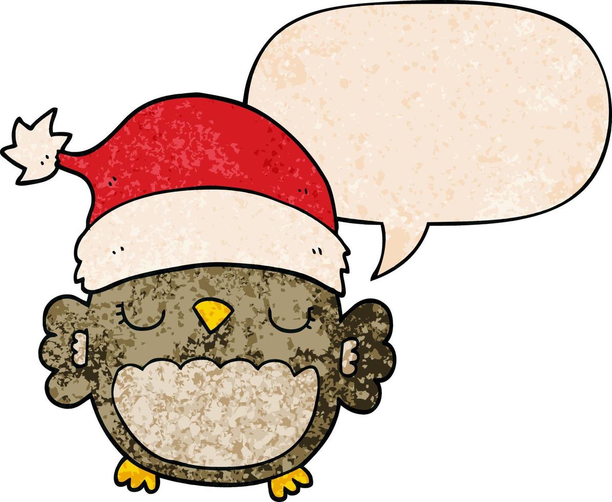 cute christmas owl and speech bubble in retro texture style vector