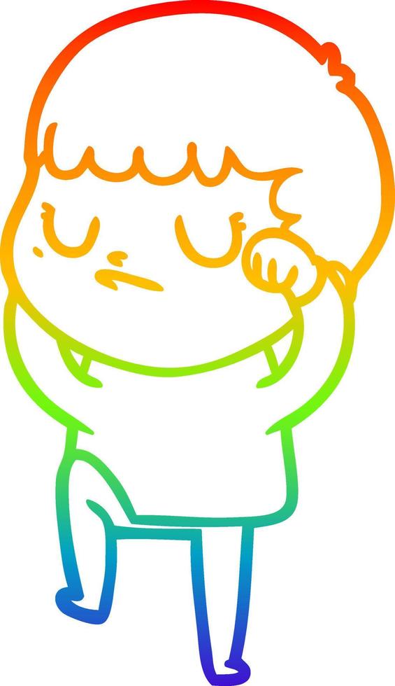 rainbow gradient line drawing cartoon grumpy boy vector