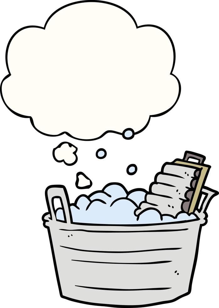 cartoon old washboard and bucket and thought bubble 10472662 Vector Art