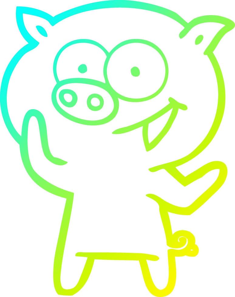 cold gradient line drawing cheerful pig cartoon vector