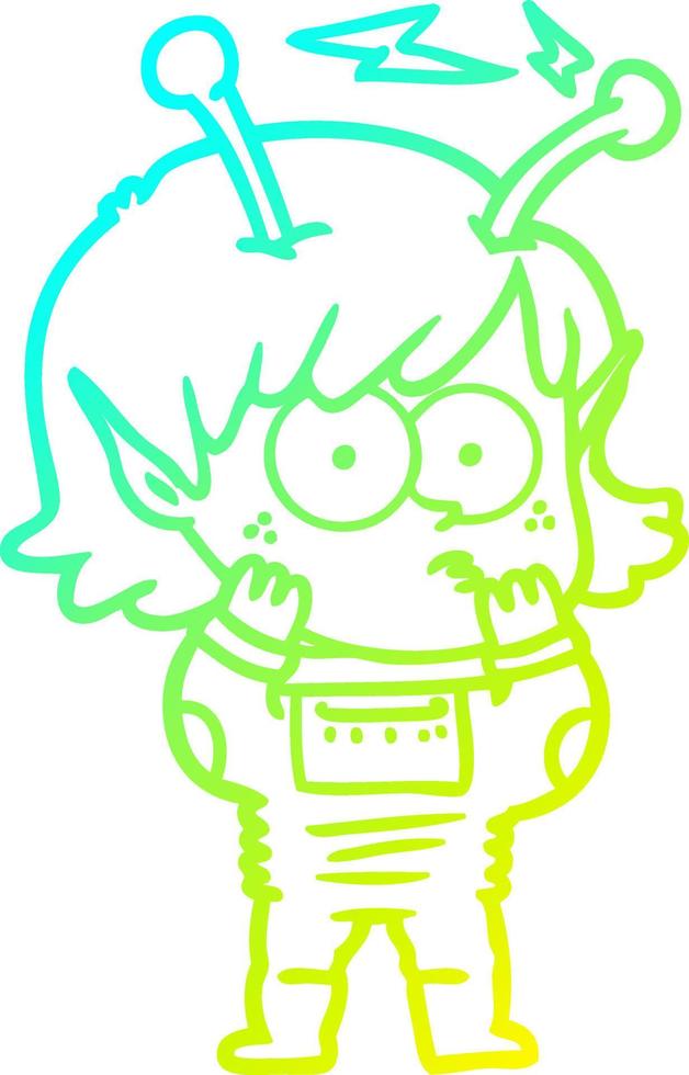 cold gradient line drawing cartoon alien girl vector