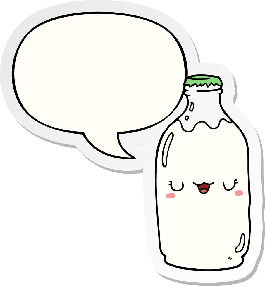 cute cartoon milk bottle and speech bubble sticker vector