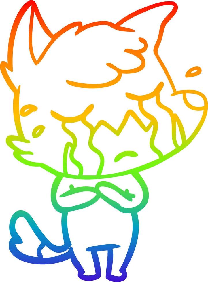 rainbow gradient line drawing crying fox cartoon vector