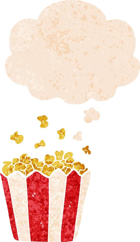 cartoon popcorn and thought bubble in retro textured style vector