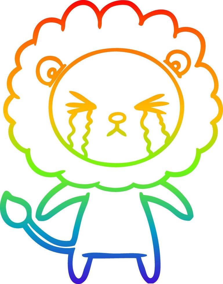 rainbow gradient line drawing cartoon crying lion vector