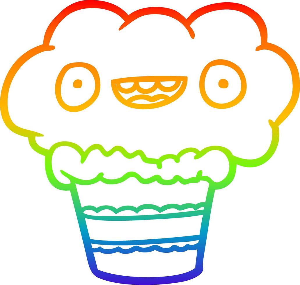 rainbow gradient line drawing funny cupcake vector