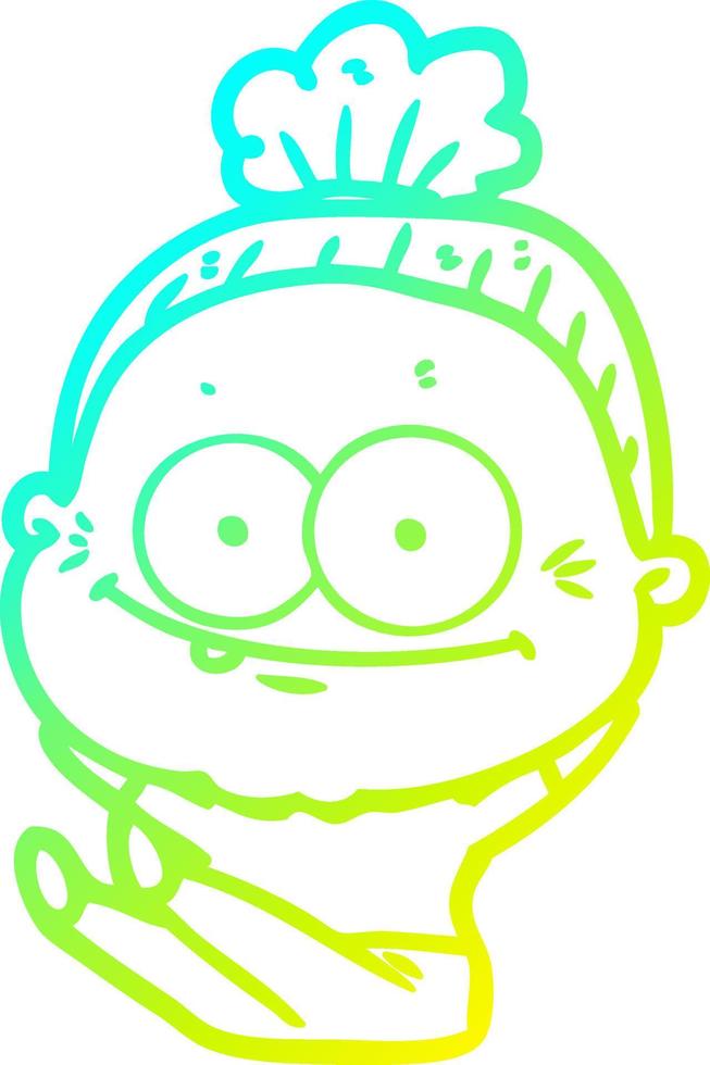 cold gradient line drawing cartoon happy old woman vector