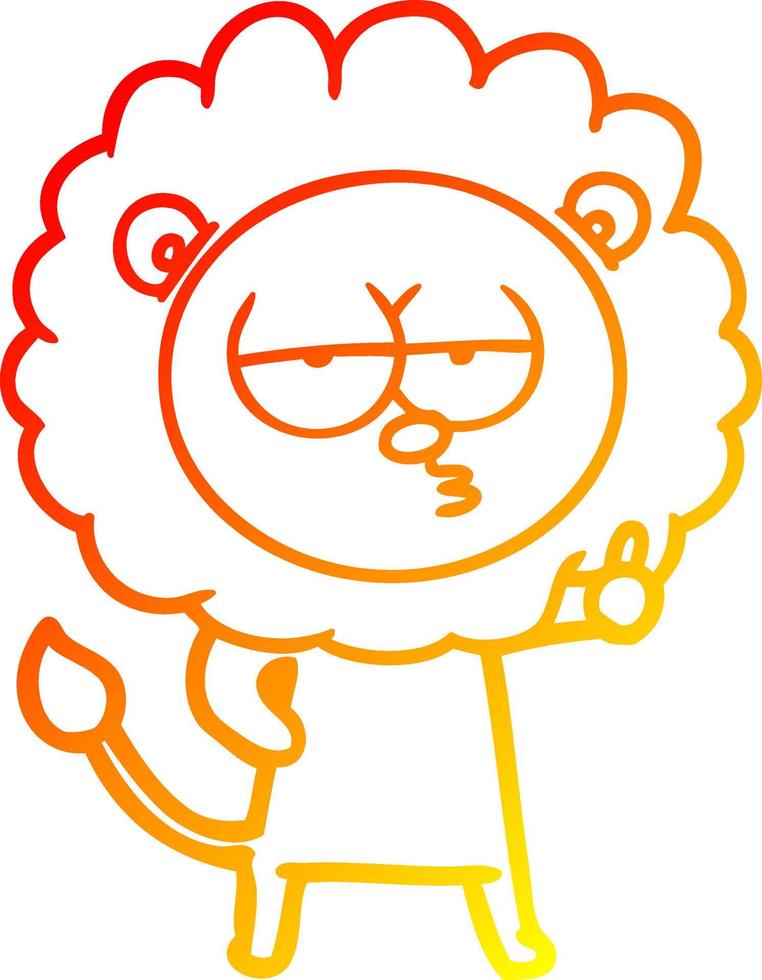 warm gradient line drawing cartoon bored lion vector