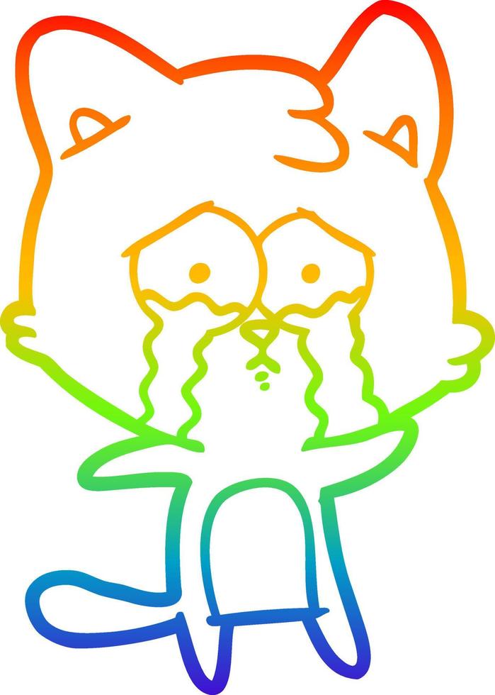 gato de dibujos animados de dibujo de línea de gradiente de arco iris vector