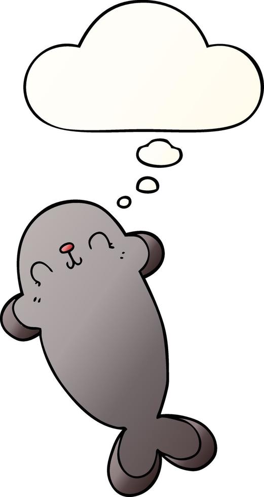 cartoon seal and thought bubble in smooth gradient style vector