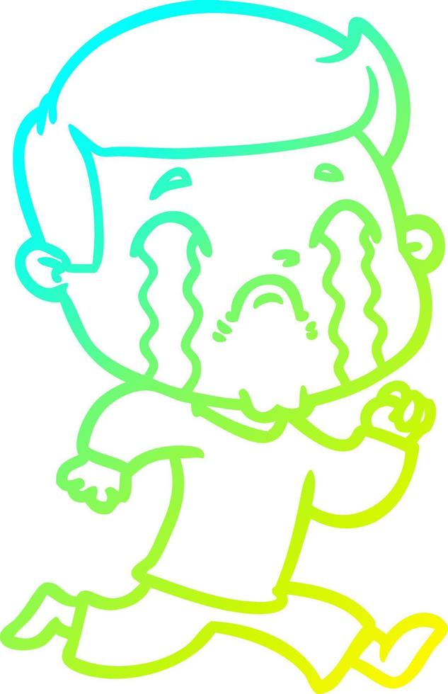 cold gradient line drawing cartoon man crying vector