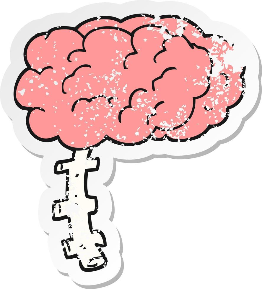 retro distressed sticker of a cartoon brain vector