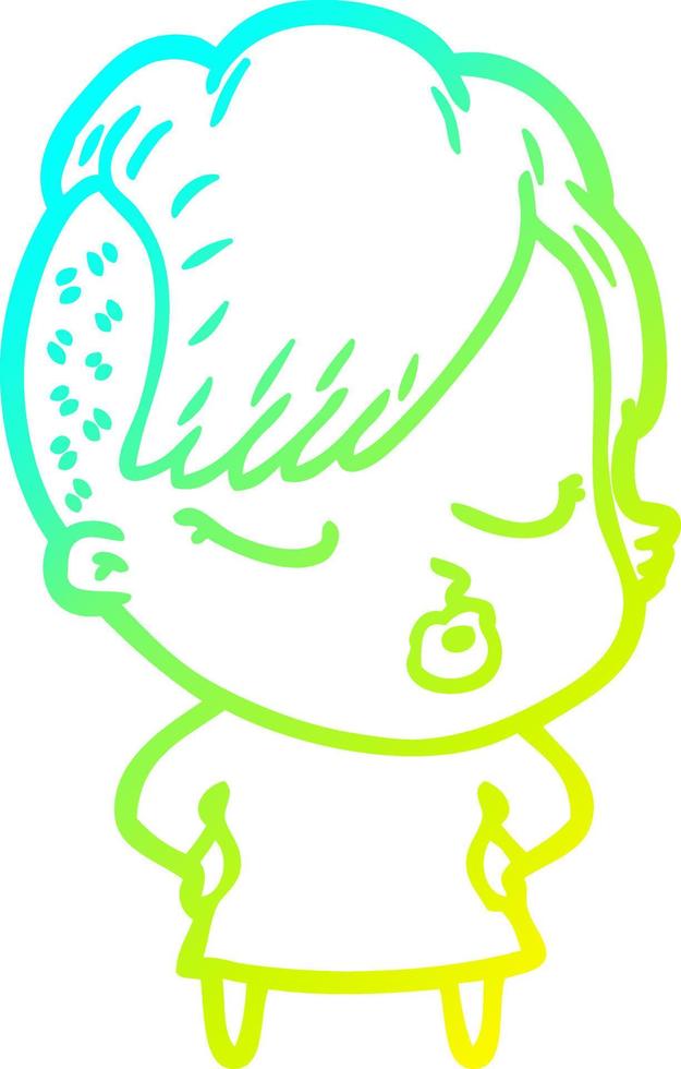 cold gradient line drawing cartoon pretty hipster girl vector