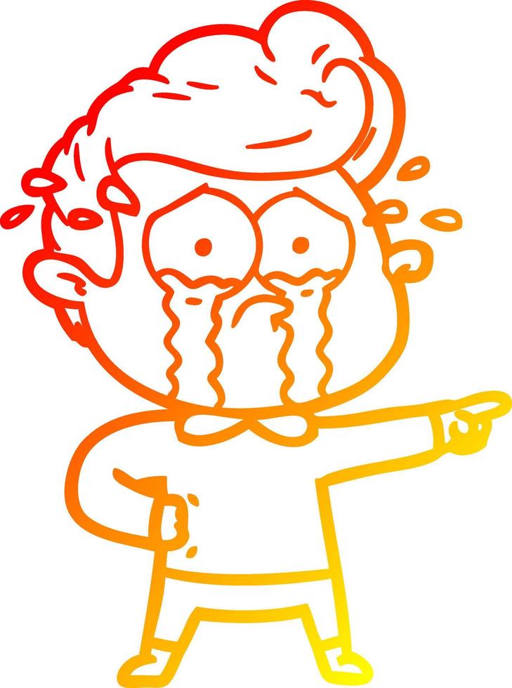 warm gradient line drawing cartoon crying man vector