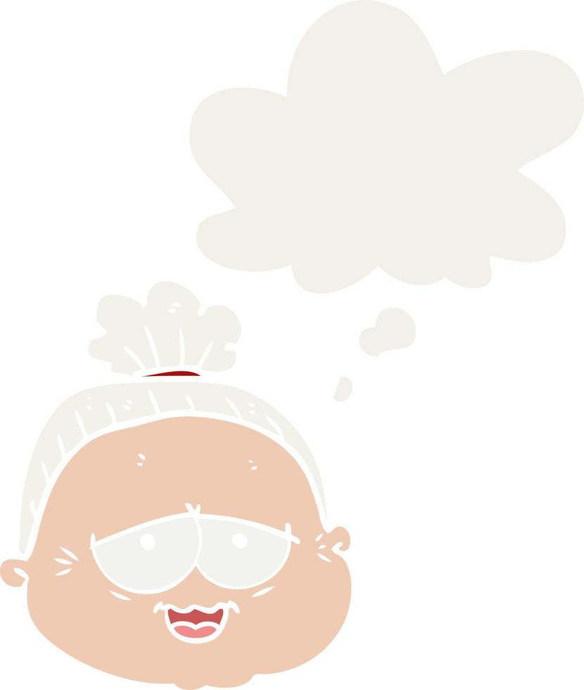 cartoon old lady and thought bubble in retro style vector