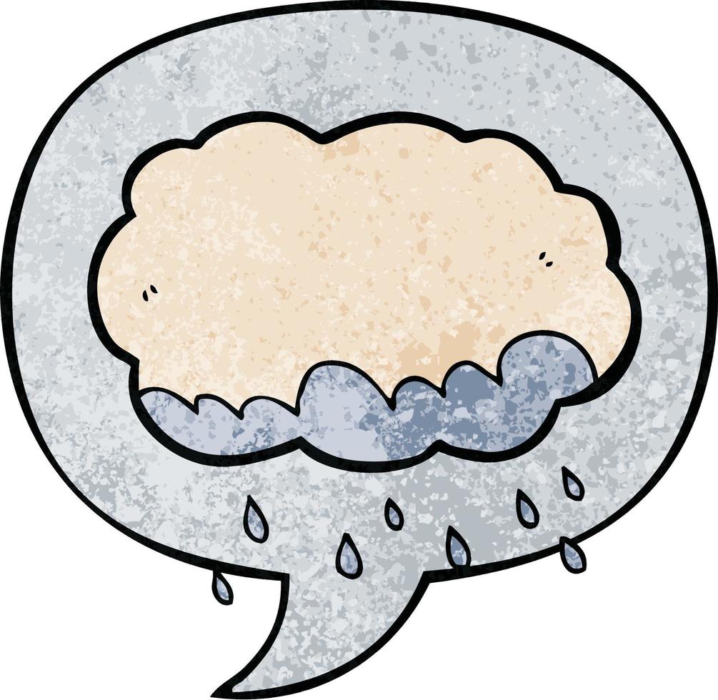 cartoon rain cloud and speech bubble in retro texture style vector