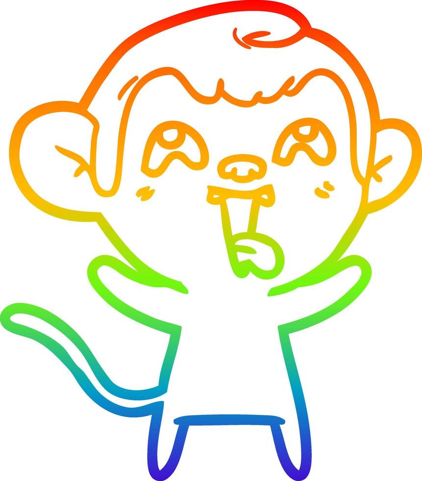 rainbow gradient line drawing crazy cartoon monkey vector