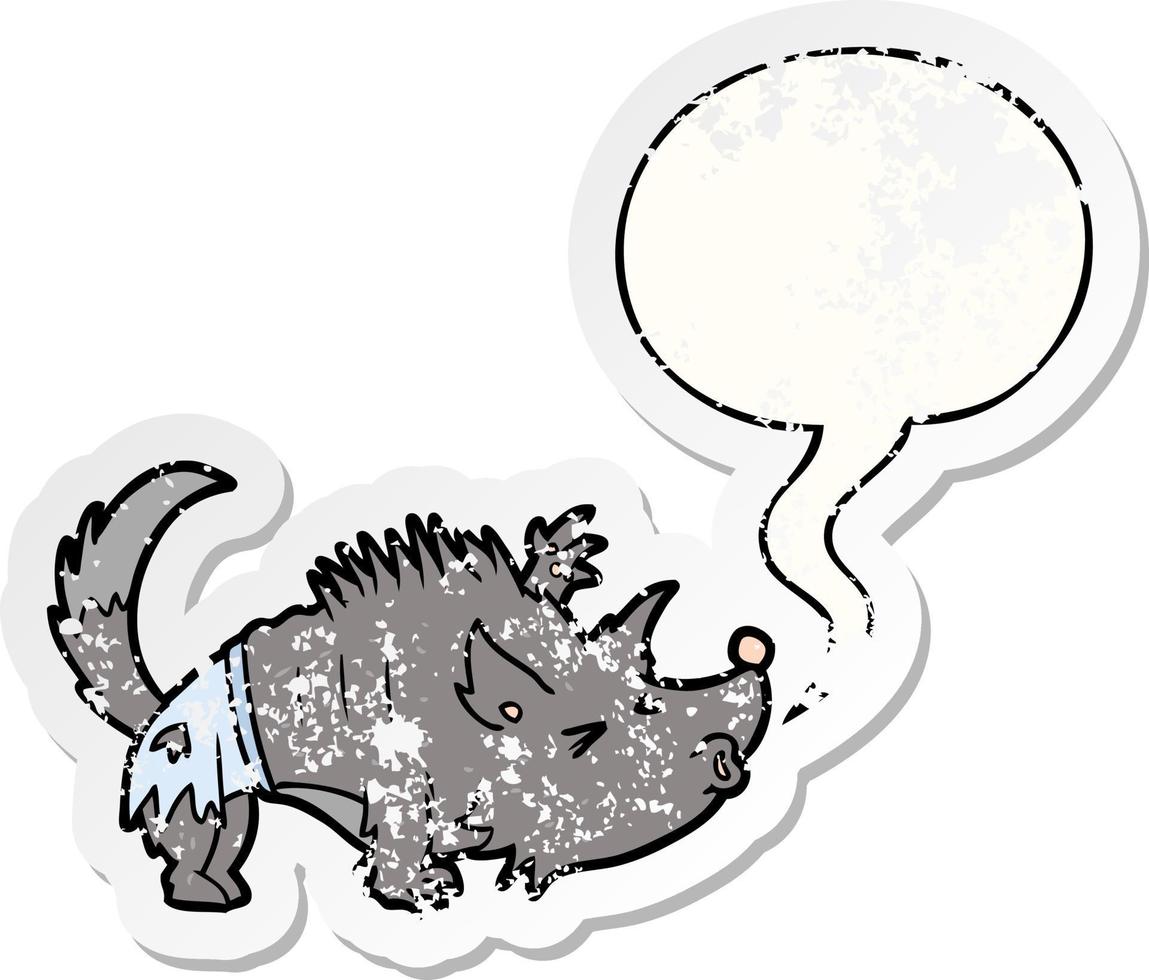 cartoon halloween werewolf and speech bubble distressed sticker vector