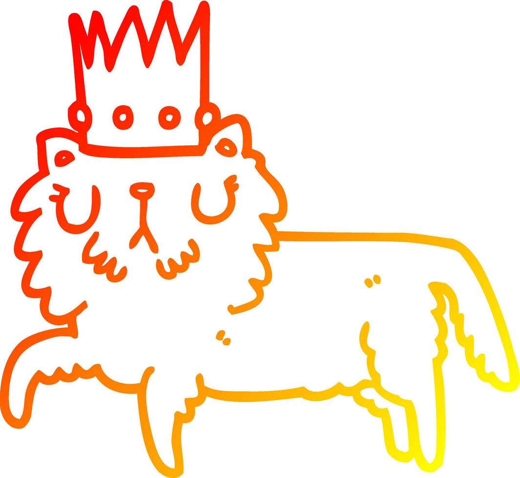 warm gradient line drawing cartoon cat wearing crown vector