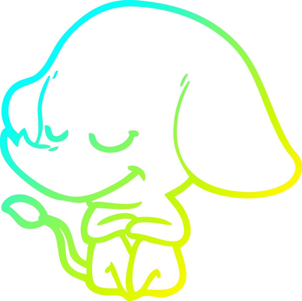 cold gradient line drawing cartoon smiling elephant vector