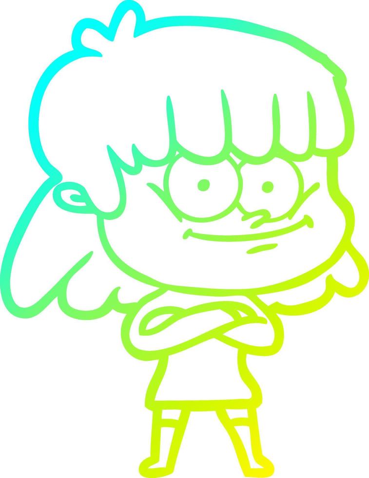 cold gradient line drawing cartoon smiling woman vector