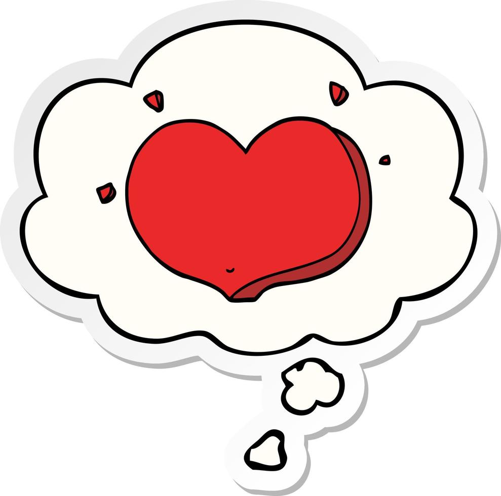 cartoon love heart and thought bubble as a printed sticker vector