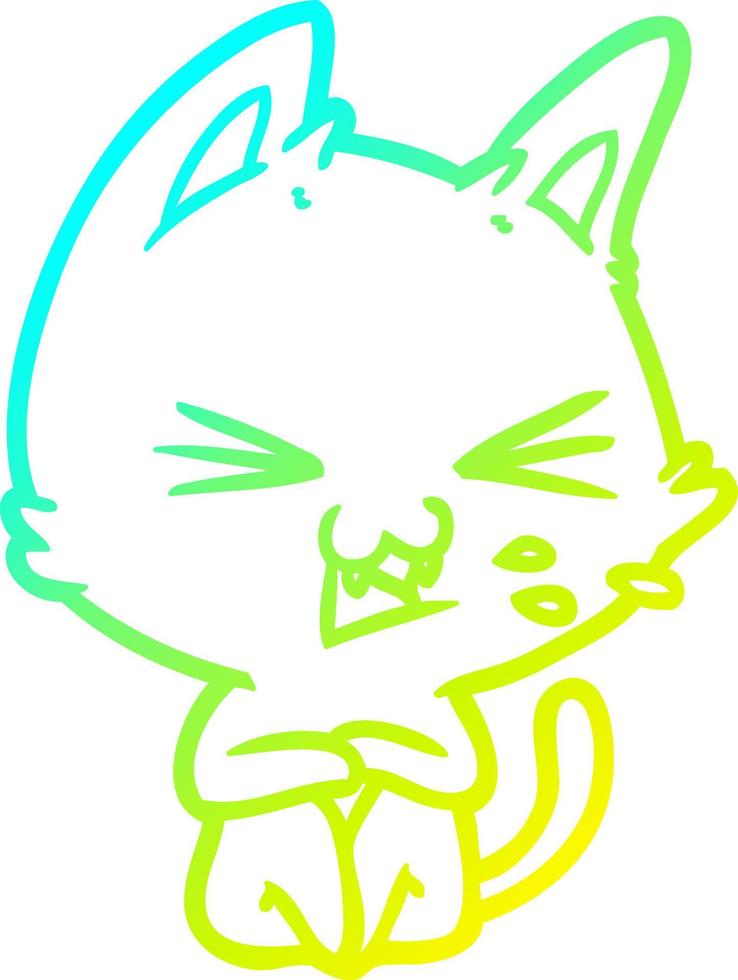 cold gradient line drawing cartoon cat hissing vector