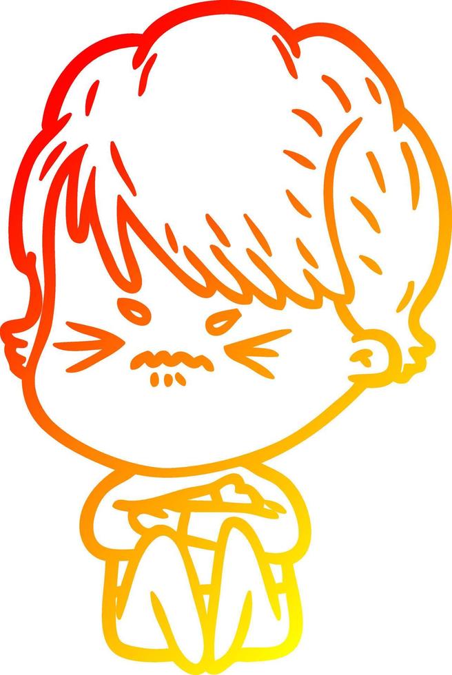 warm gradient line drawing cartoon frustrated woman vector
