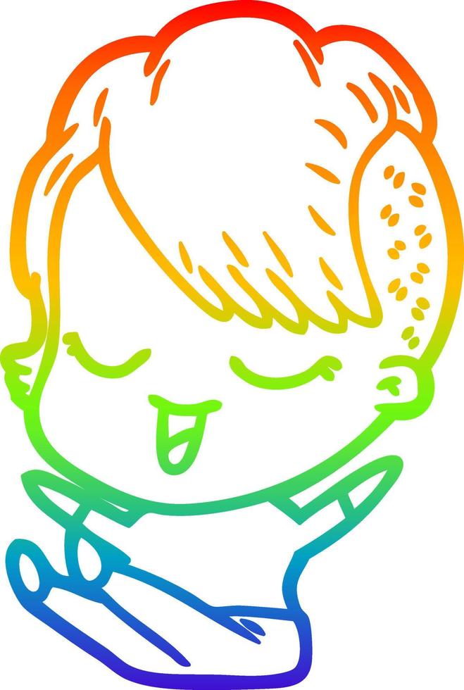 rainbow gradient line drawing happy cartoon girl vector