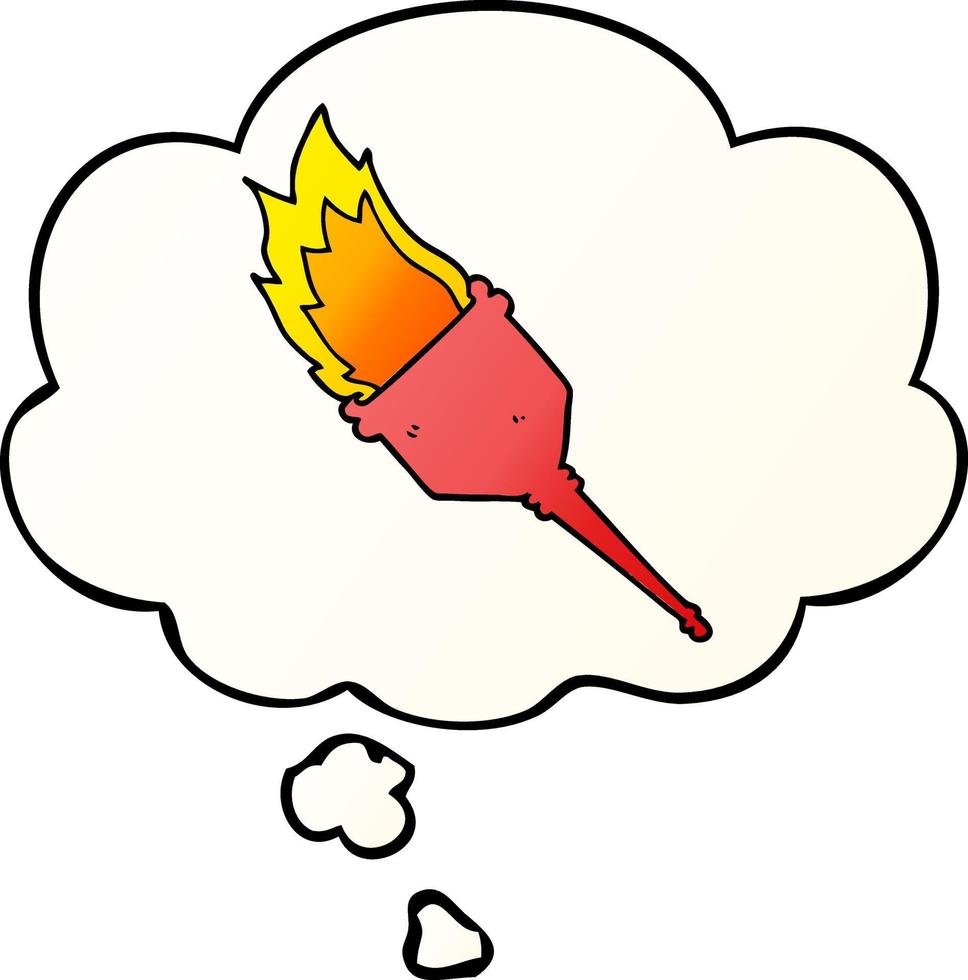 cartoon flaming torch and thought bubble in smooth gradient style vector