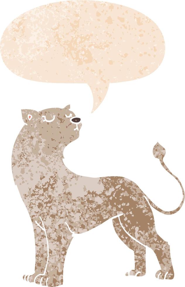 cartoon lioness and speech bubble in retro textured style vector