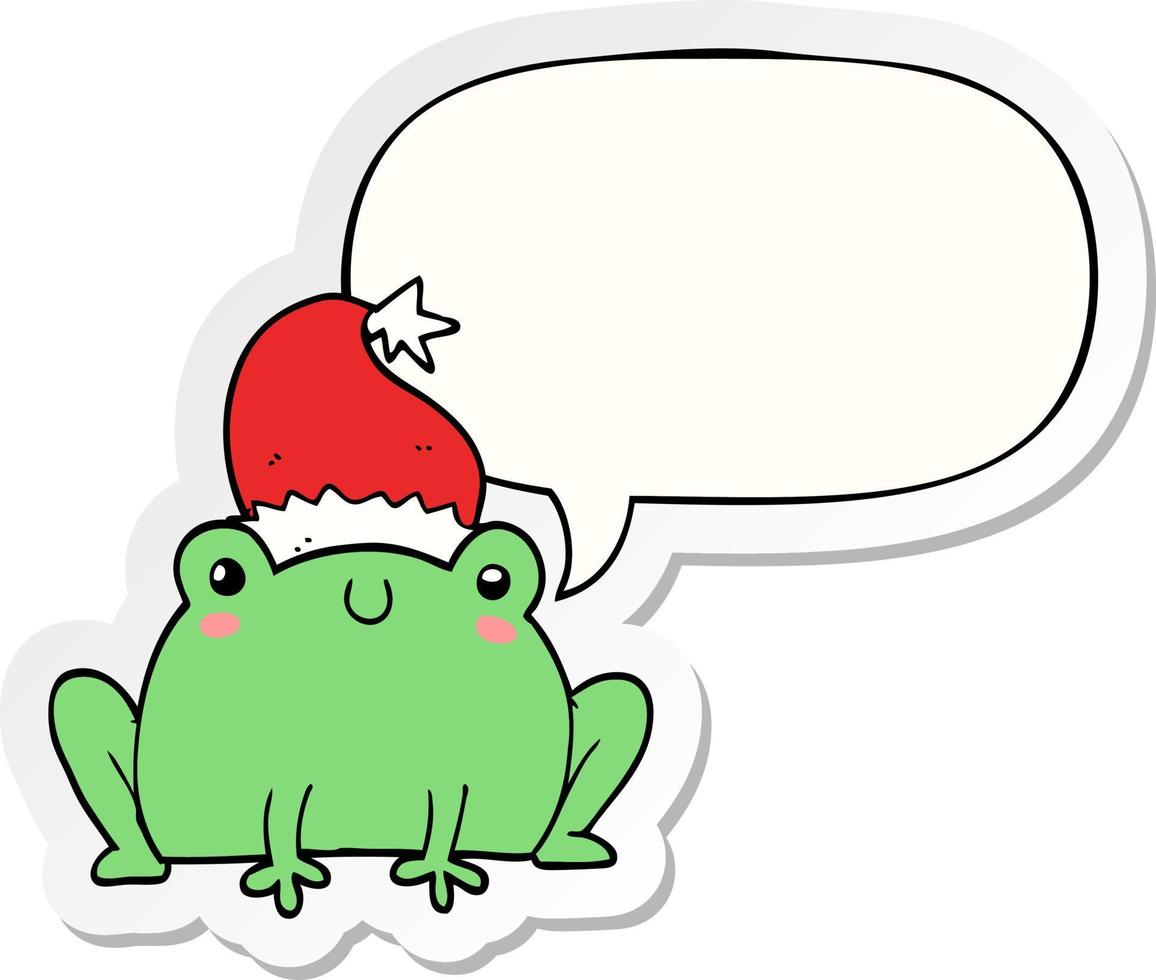 cute cartoon christmas frog and speech bubble sticker vector