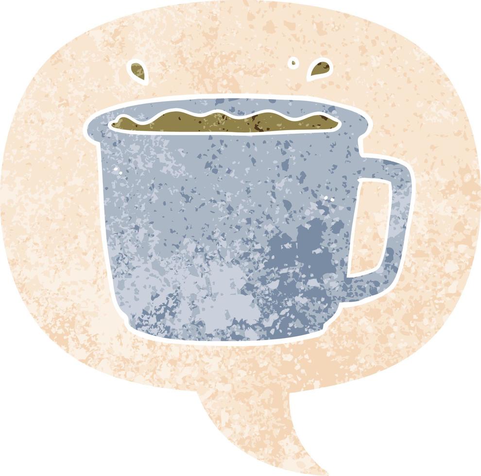 cartoon coffee cup and speech bubble in retro textured style vector