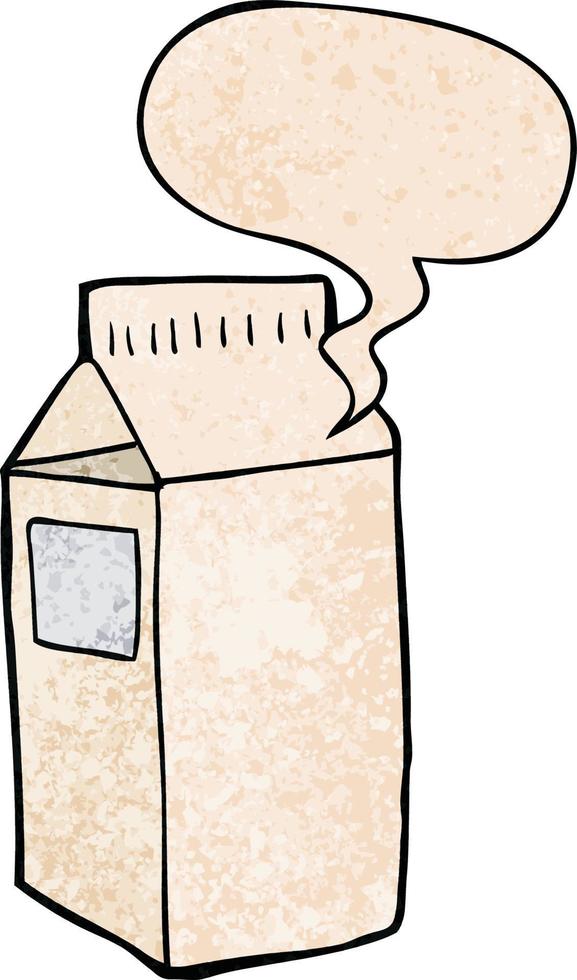 cartoon milk carton and speech bubble in retro texture style vector
