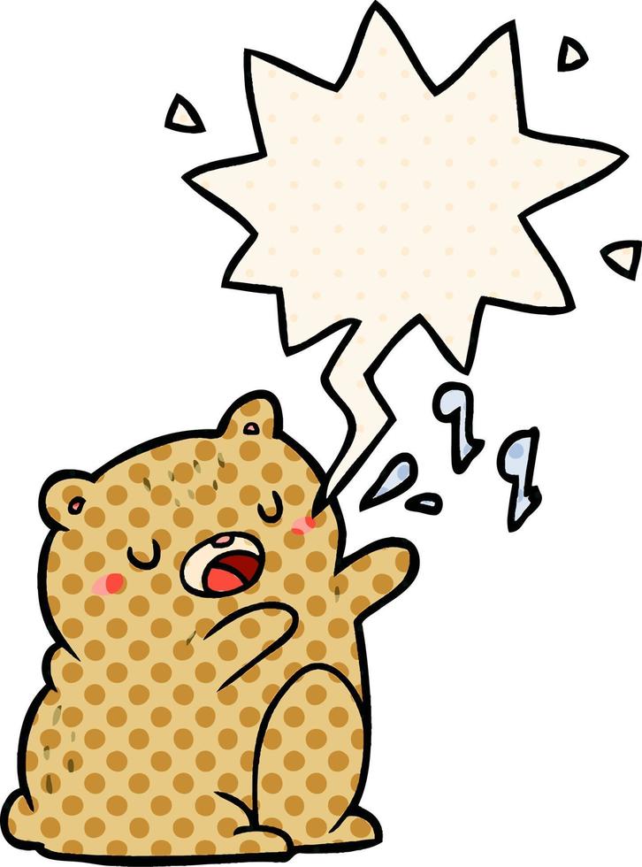 cartoon bear singing a song and speech bubble in comic book style vector