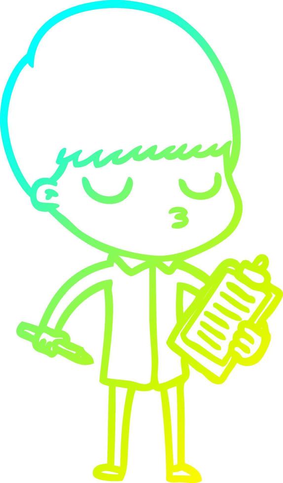 cold gradient line drawing cartoon calm boy vector