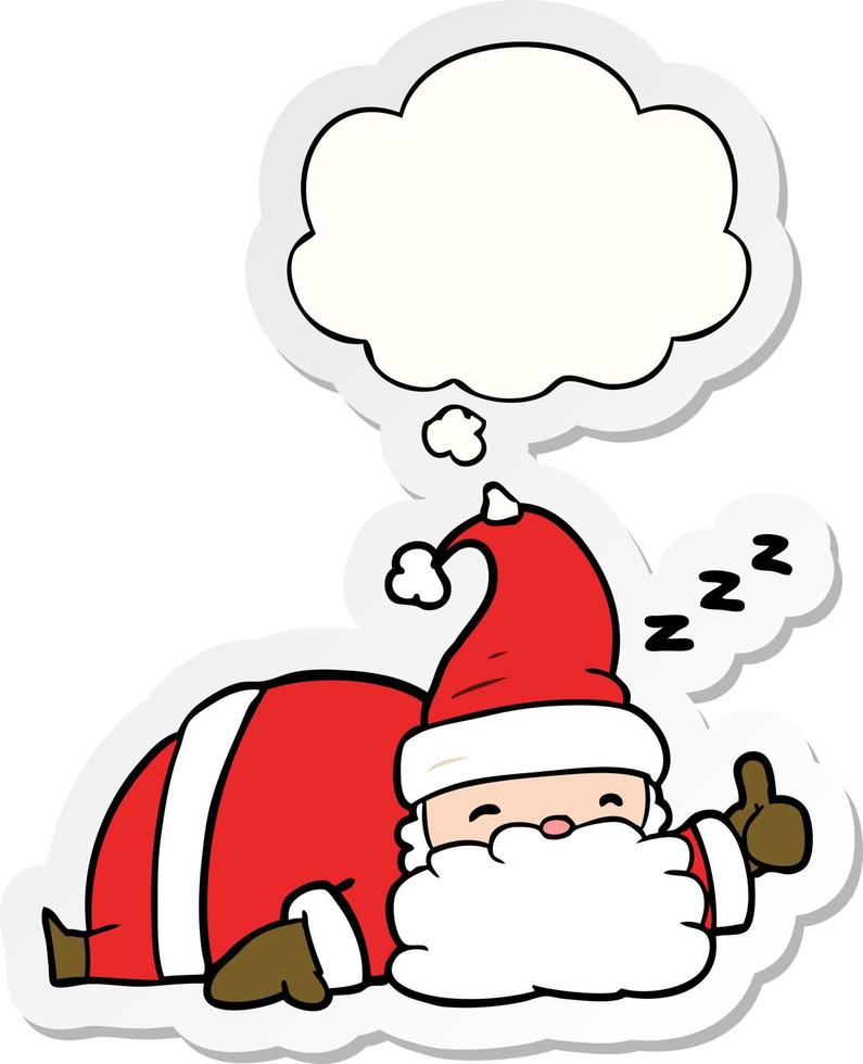 cartoon sleepy santa and thought bubble as a printed sticker vector