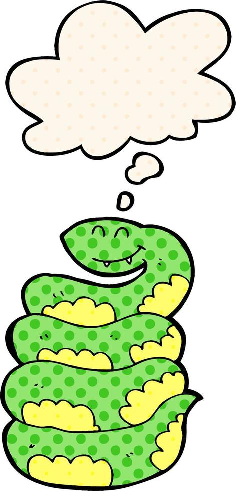 cartoon snake and thought bubble in comic book style vector