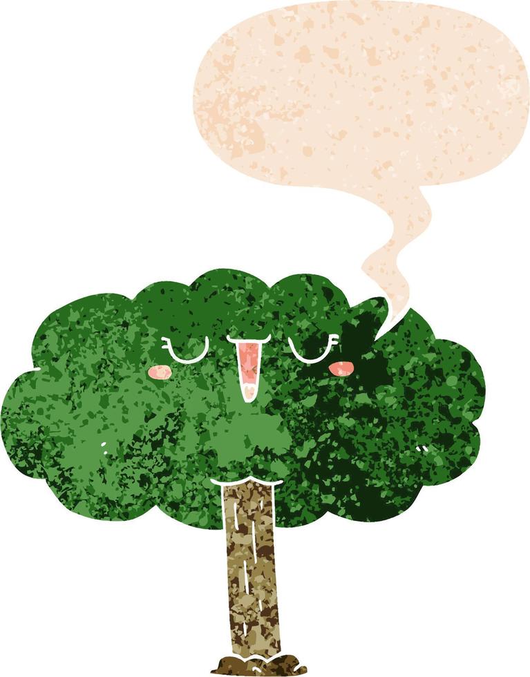 cartoon tree and speech bubble in retro textured style vector